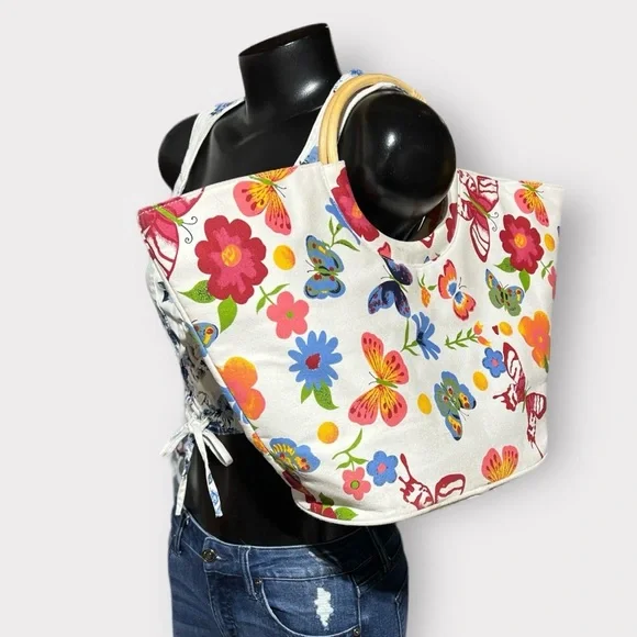 Lancome Butterfly Shoulder Bag White Handbag Cotton Canvas Purse Accessory Bugs - Picture 2 of 3